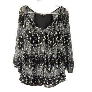 Sara Michelle Blouse Size 1X 3/4 Sleeve Lined Black/Gray Metal Accent Pullover